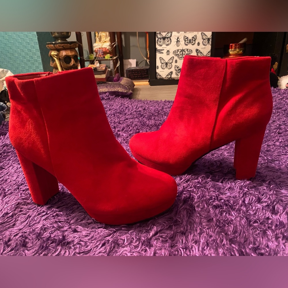 Red Booties with Chunky Heel